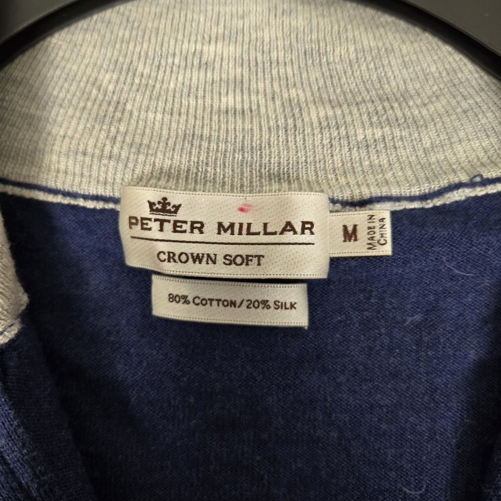 Peter Millar Crown Soft Sweater Mens Medium 1/4 Zip Cotton Silk Blend Blue - Picture 3 of 7